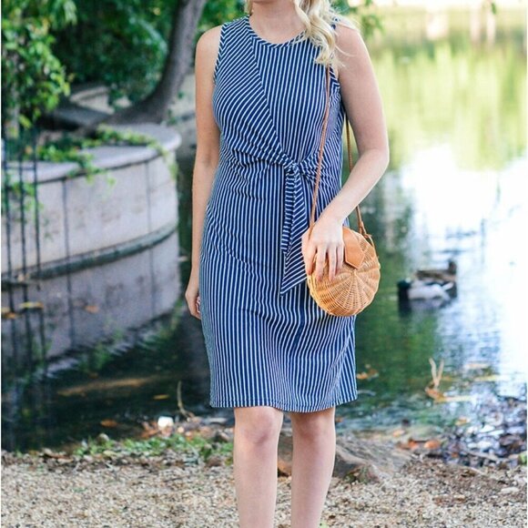 J. McLaughlin Jenn Blue Sleeveless Stripe Tank Dress Size M - Picture 1 of 6